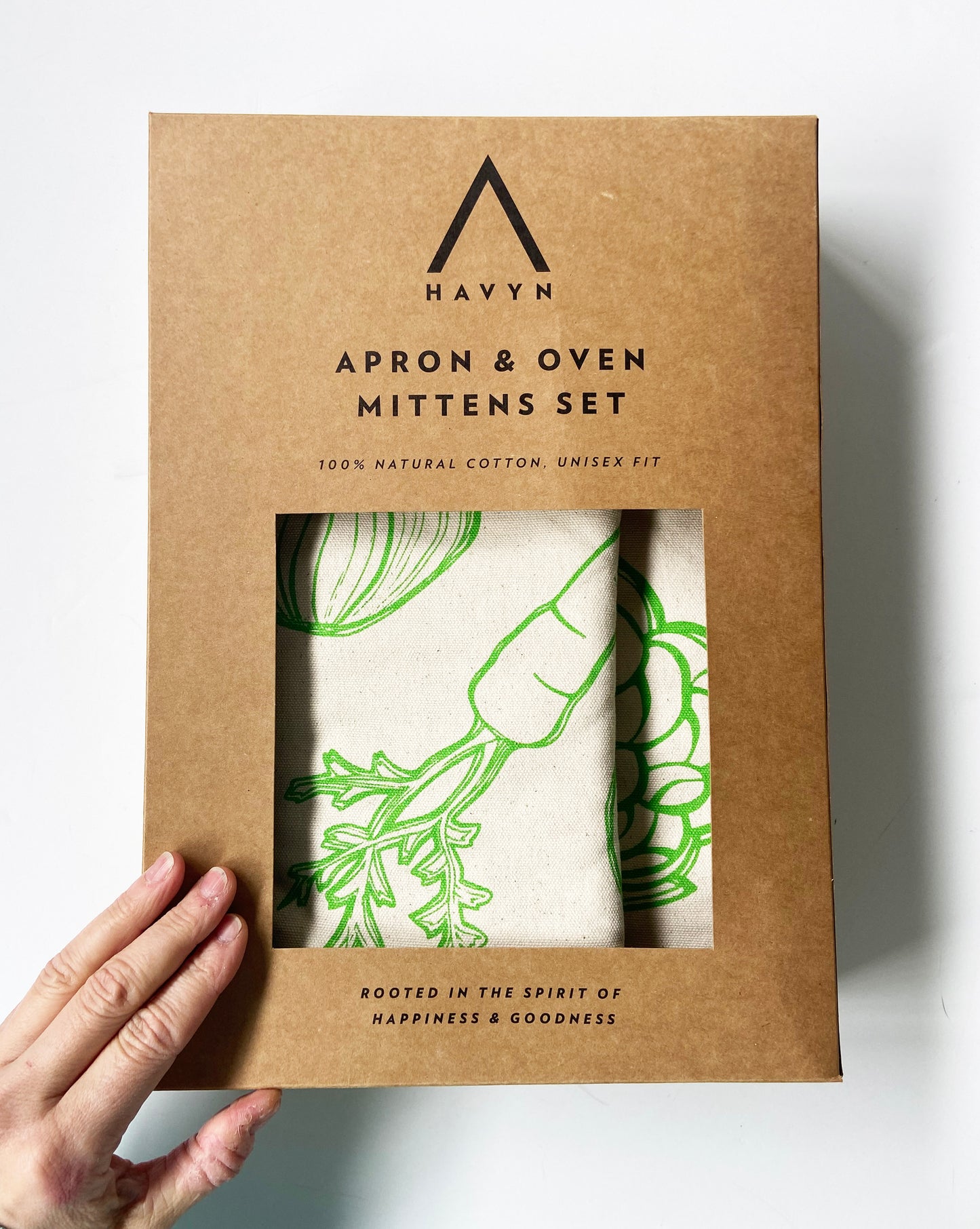 Unisex Apron and Oven Mitt Set - Large Veggies Pattern - Natural Cotton Canvas