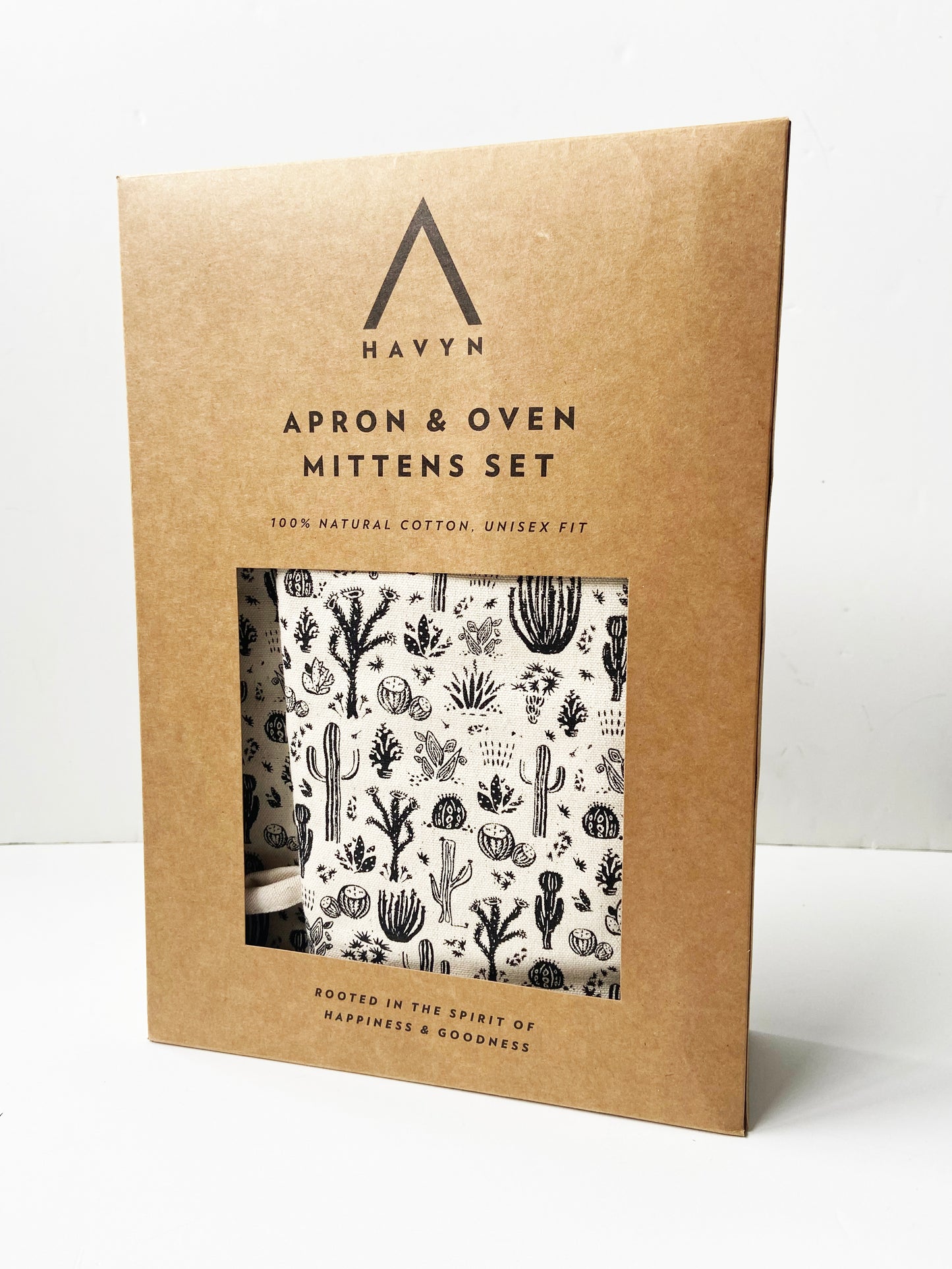 Unisex Apron and Oven Mitt Set - Desert Cactus Pattern - Natural Cotton Canvas