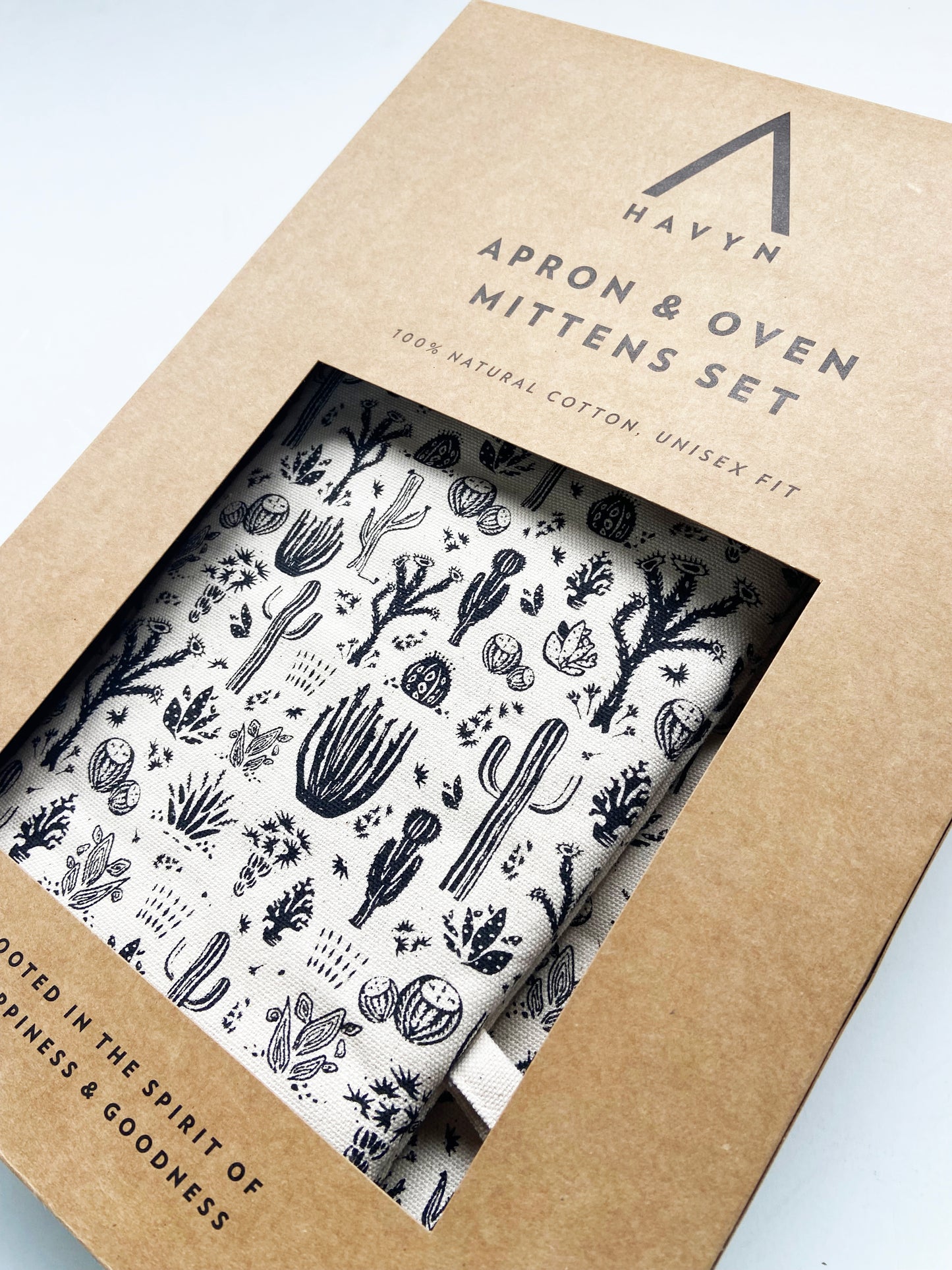 Unisex Apron and Oven Mitt Set - Desert Cactus Pattern - Natural Cotton Canvas