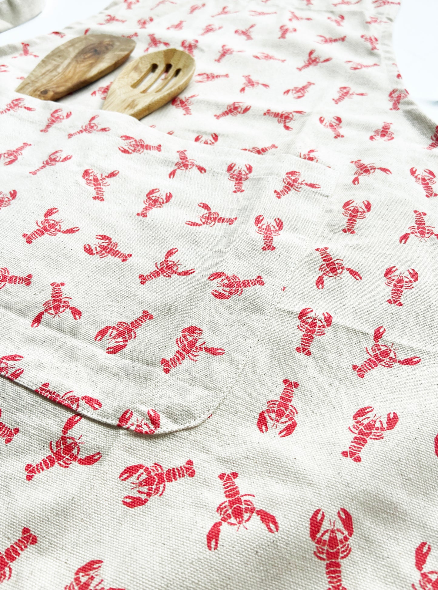 Unisex Apron and Oven Mitt Set - Lobster Pattern - Natural Cotton Canvas