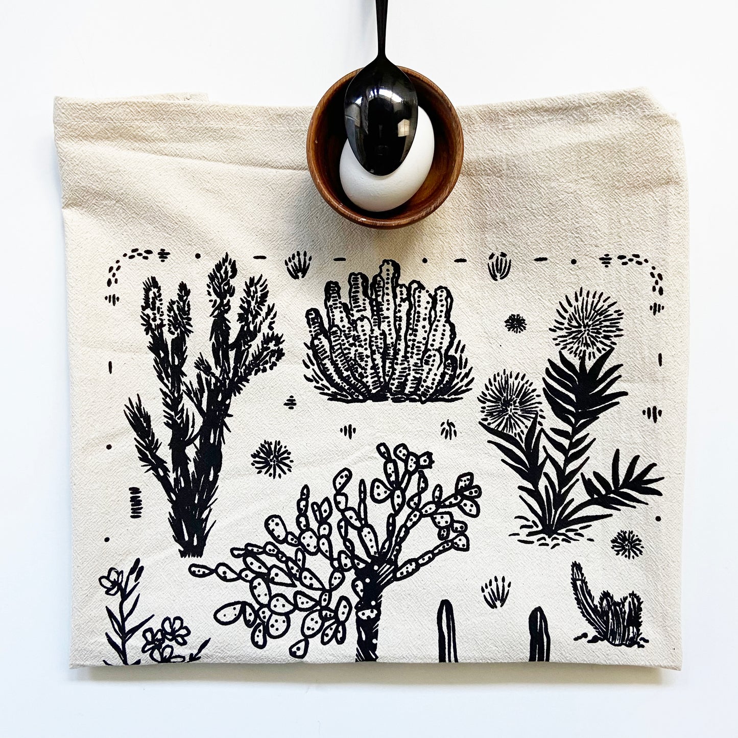 Cactus Variations Hand Printed Organic Tea Towel - Black or Green