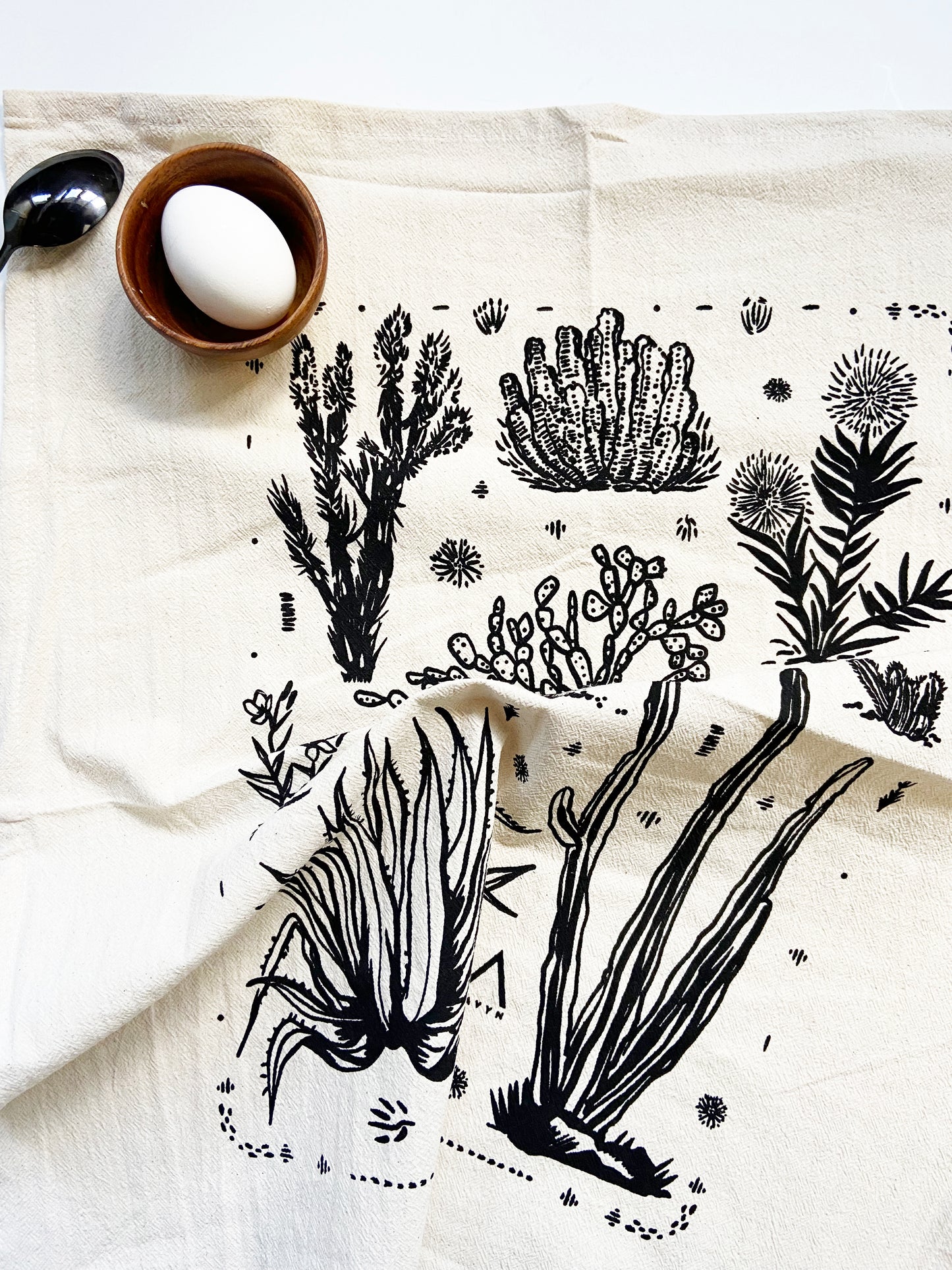 Cactus Variations Hand Printed Organic Tea Towel - Black or Green